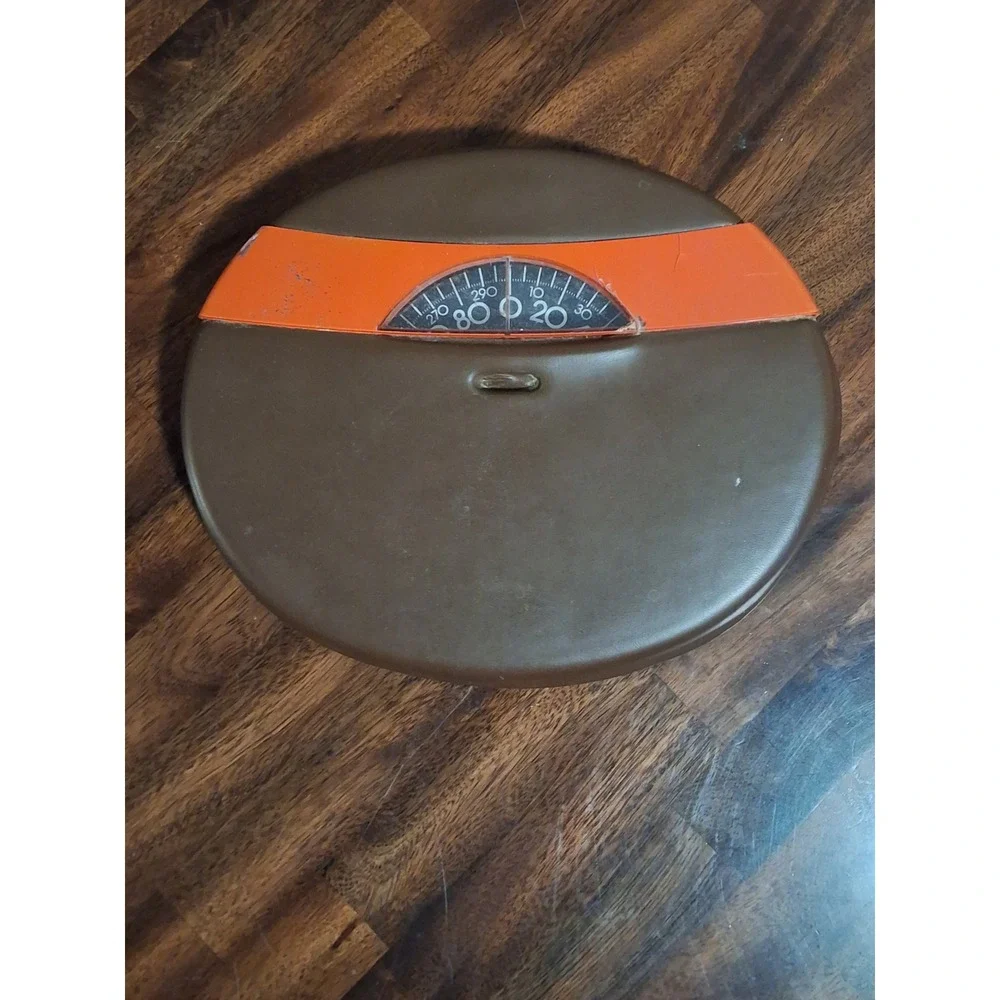 Vintage Continental Scale Corp Bathroom Scale Brown Orange MCM Retro 300lb WORKS